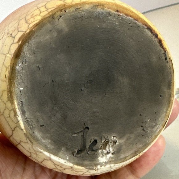 Raku Stoneware Pottery Pot Vase Signed Teri ? Orange/Copper Lava Type Glaze 3.7” - Picture 9 of 15